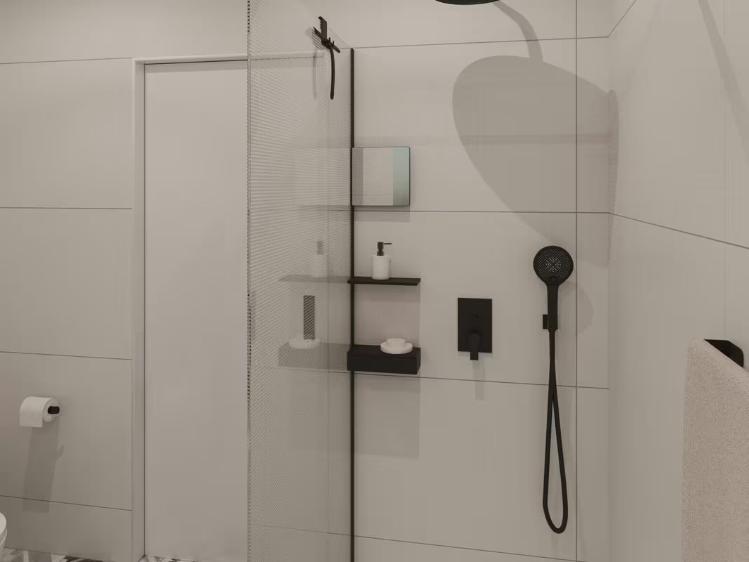 Černé profilové uchycení SAT Walk-in pro doplňky s bočním profilem a spodní lištou