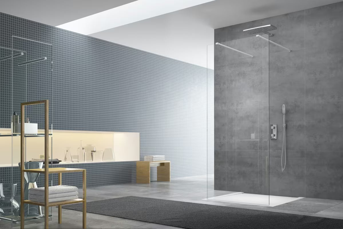 Bílý set pro zástěny Walk-in SAT Walk-in s bočním profilem, spodní lištou a montážním balíčkem