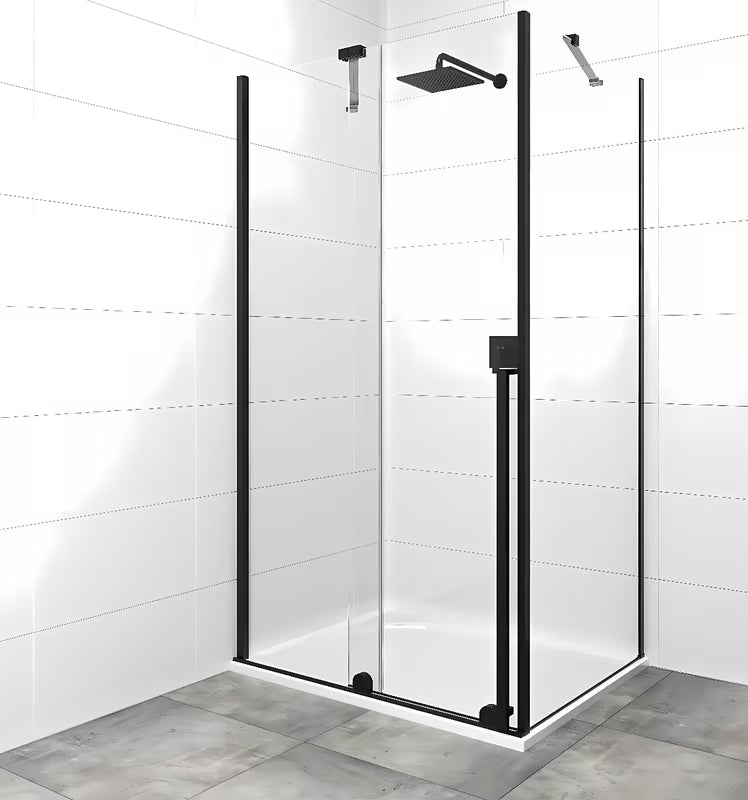 Obdélníkový sprchový kout SAT Xmotion 110x80 cm v černém provedení s čirým sklem a posuvným otevíráním.
