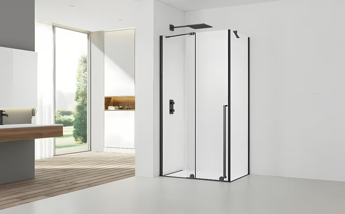 Sprchový kout SAT Xmotion 140x90 cm v černém provedení s čirým sklem a posuvným otevíráním