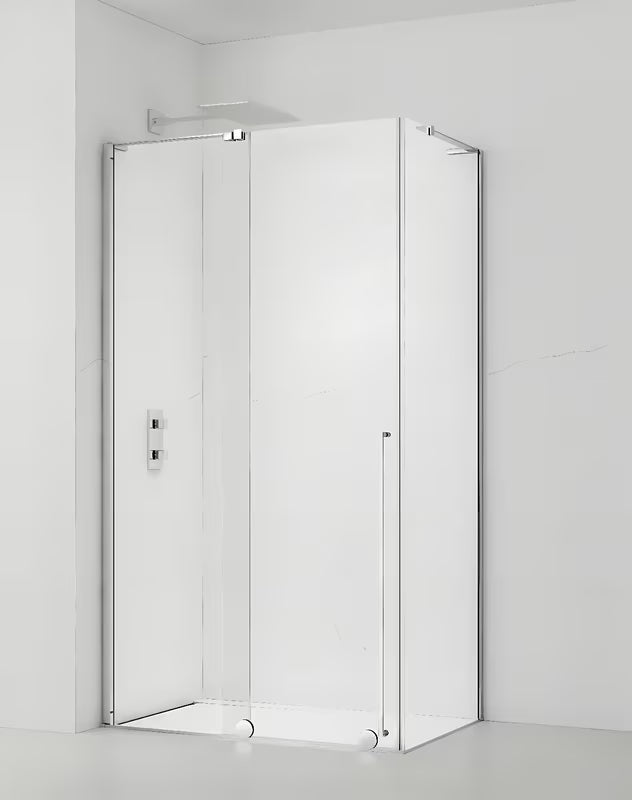 Obdélníkový sprchový kout SAT Walk-In Xmotion 120x80 cm v lesklém chromu s čirým sklem a posuvnými dveřmi.