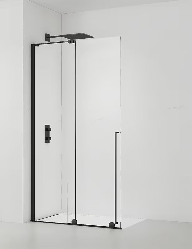 Černá sprchová zástěna Walk-In SAT Walk-In Xmotion 140 cm s čirým sklem a posuvným systémem