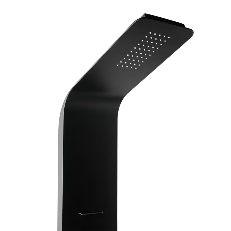 Černý sprchový panel SIKO se 4 funkcemi včetně hlavové a ruční sprchy, vodopádu a masážních trysek.
