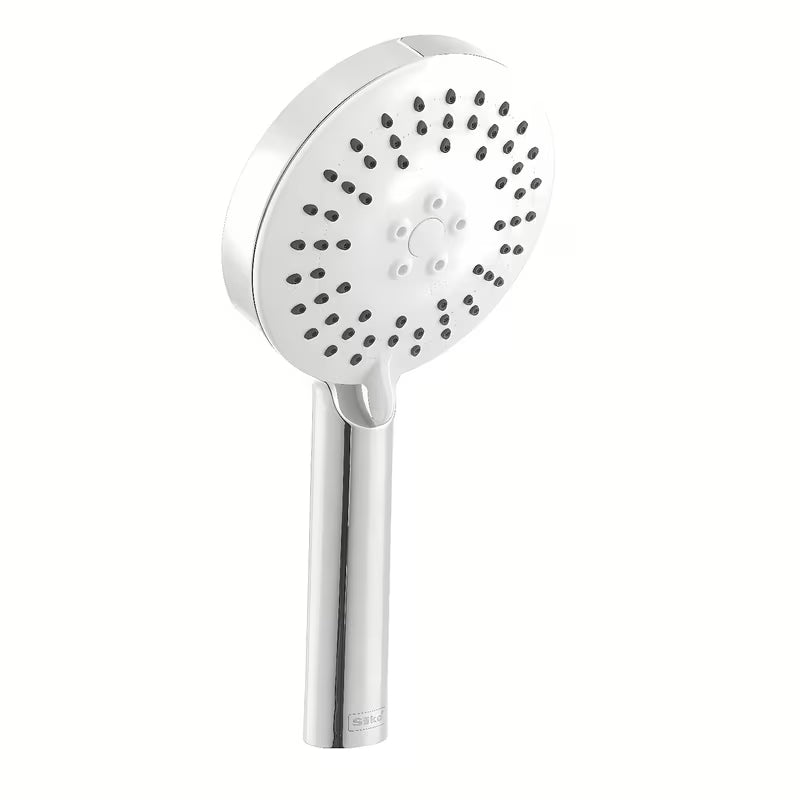Bílá ruční sprcha SIKO s kulatým designem, průměr 12 cm, se samočisticími tryskami