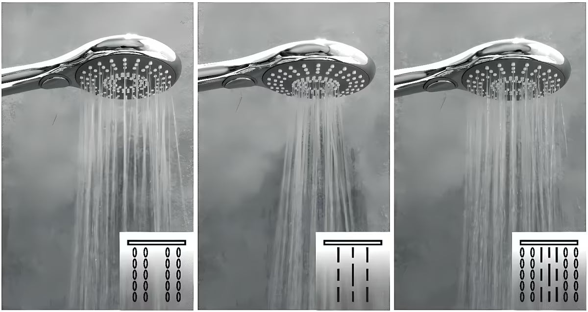 Chromová ruční sprcha SIKO s průměrem 115 mm a přepínáním 3 sprchových proudů tlačítkem.