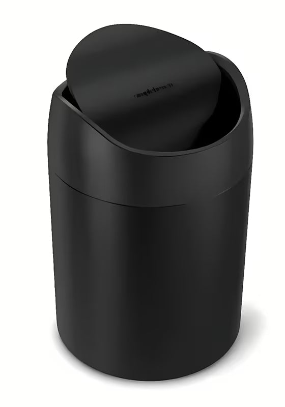 Černý stolní odpadkový koš Simplehuman Mini s vyklápěcím víkem a objemem 1,5 l.