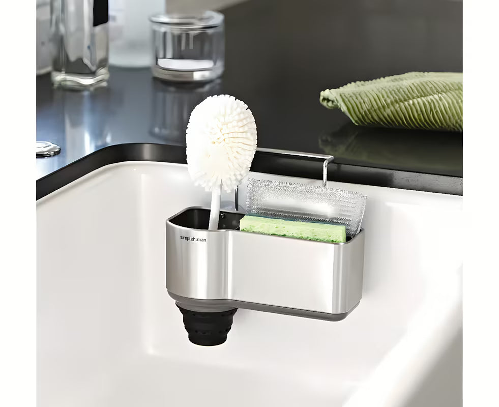Držák na houbičku Simplehuman Sink caddies z kartáčované nerezové oceli s úchytem a přísavkami