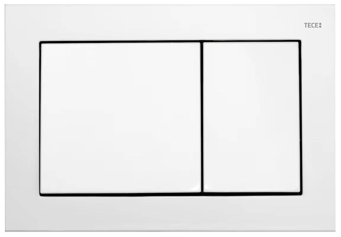Akční závěsný WC set TECE 5v1 s podomítkovou nádrží, bílým tlačítkem TECEbase, rimless WC a sedátkem SoftClose