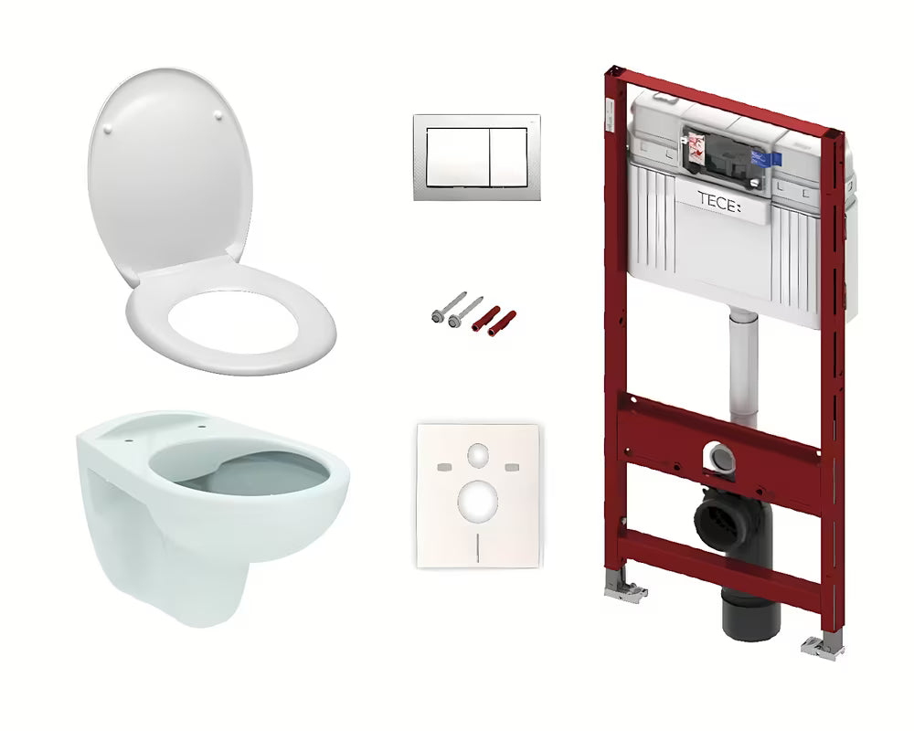 Závěsný WC set Siko S-Line Pro s podomítkovou nádrží TECE a chromovým tlačítkem TECEbase