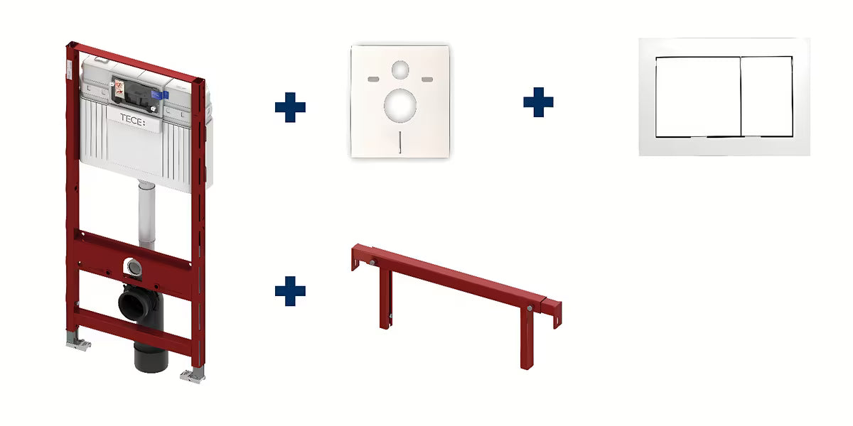 Kompletní set podomítkové nádržky Tece Teceprofil pro instalaci do sádrokartonu s tlačítkem a příslušenstvím