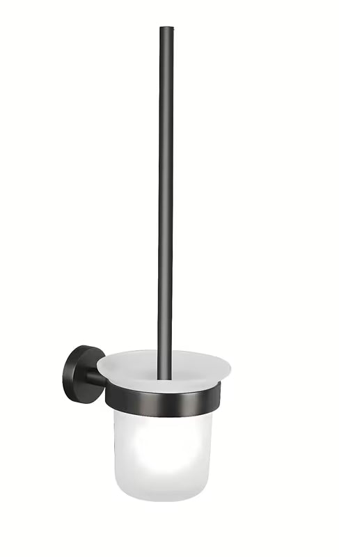Tesa WC štětka v kartáčovaném hard graphite s montáží bez vrtání Power.Kit a matnou skleněnou nádobkou