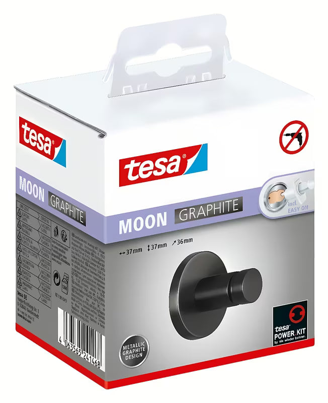 Háček na ručník Tesa v kartáčovaném hard graphite provedení s lepicí montáží tesa Power.Kit