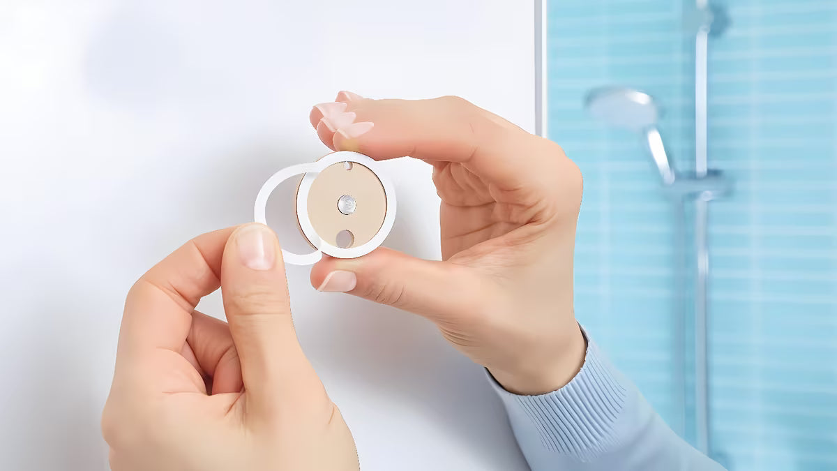 Chromový široký košík do sprchy Tesa Aluxx s montáží bez vrtání pomocí technologie tesa® Power.Kit.