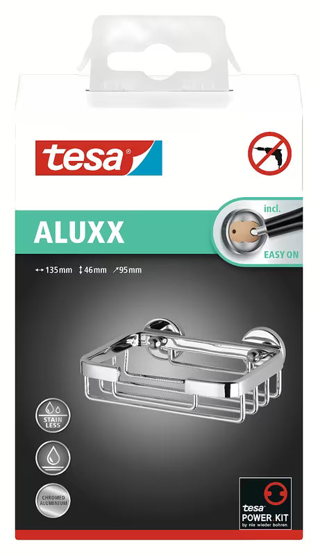 Chromovaný košík na mýdlo do sprchy Tesa Aluxx s montáží bez vrtání pomocí lepidla