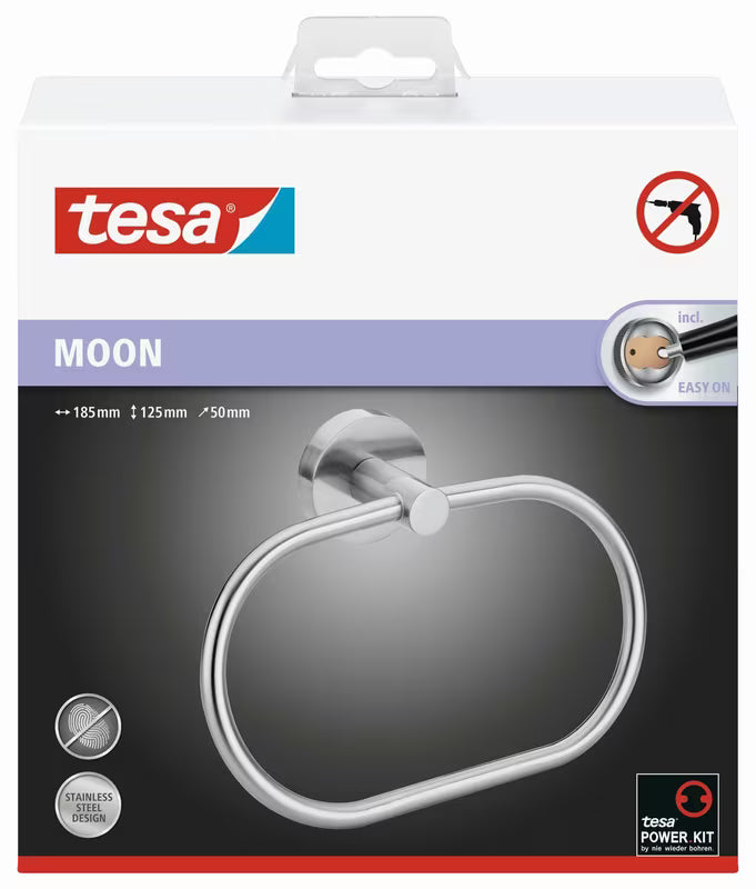 Stěnový držák ručníků Tesa Moon v kartáčované oceli s montáží bez vrtání