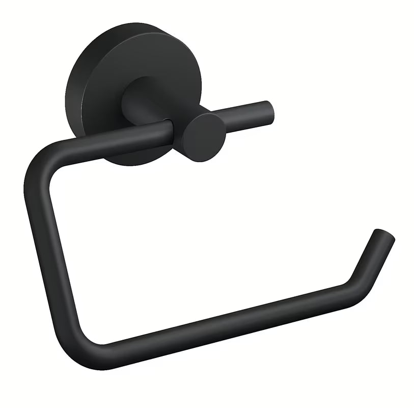 Matně černý držák toaletního papíru bez víka Tesa Moon Black s montáží tesa Power.Kit bez vrtání