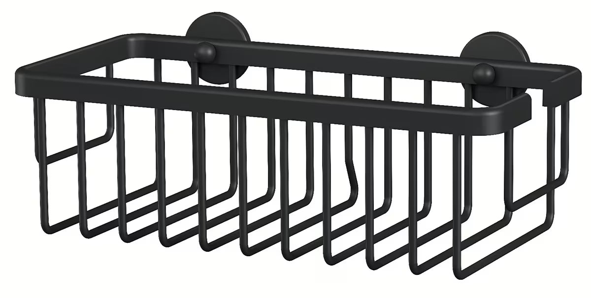 Matně černý sprchový košík Tesa Moon Black s montáží bez vrtání pomocí lepicí technologie tesa Power.Kit.