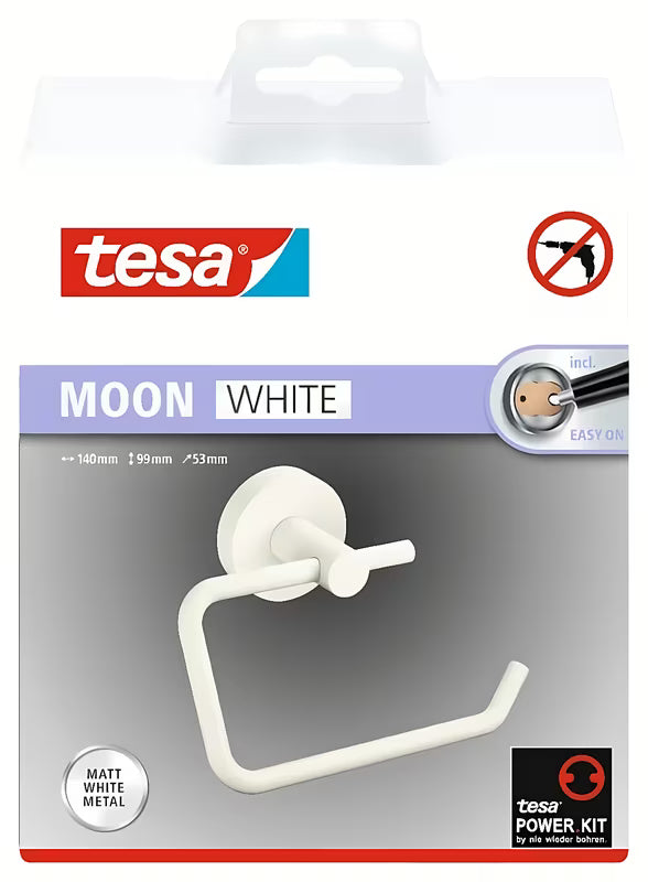 Matně bílý držák toaletního papíru bez víka Tesa Moon Black s lepicí montáží tesa® Power.Kit