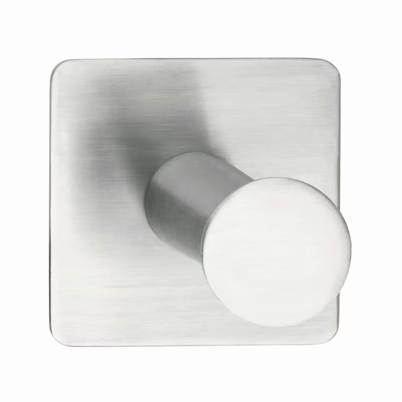 Háček Tesa PowerButton Classic z kartáčované nerezové oceli pro montáž bez vrtání.