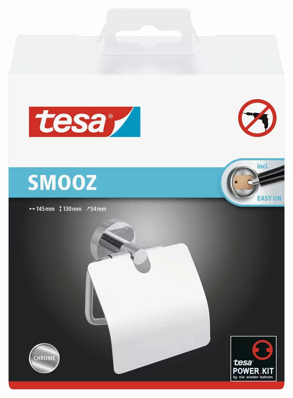 Lesklý chromový držák toaletního papíru Tesa Smooz s montáží Power.Kit bez vrtání