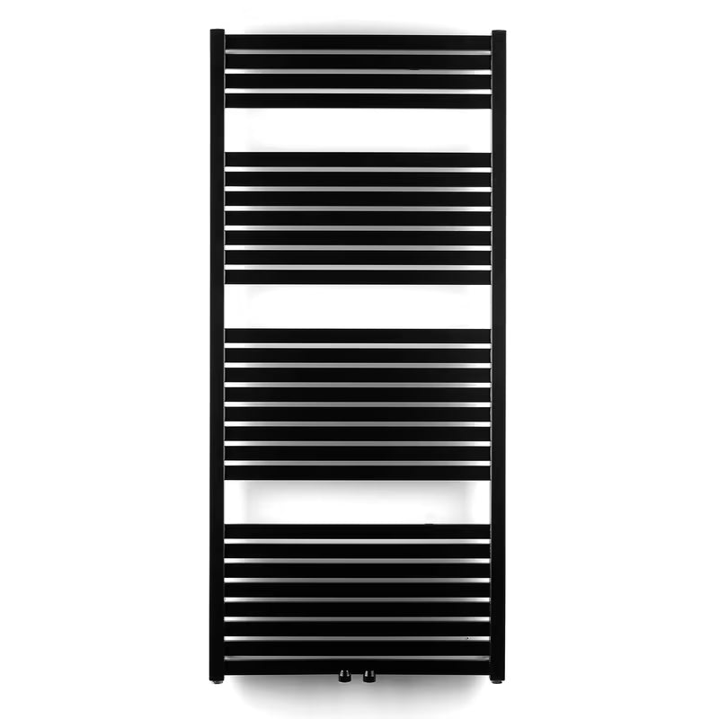 Kombinovaný radiátor Thermal Trend Kh 60x133 cm v černo-matném provedení s prohnutými šprclemi.