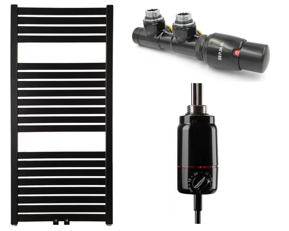 Kombinovaný radiátor Thermal Trend KH 45x97 cm v černé matné barvě se středovým připojením
