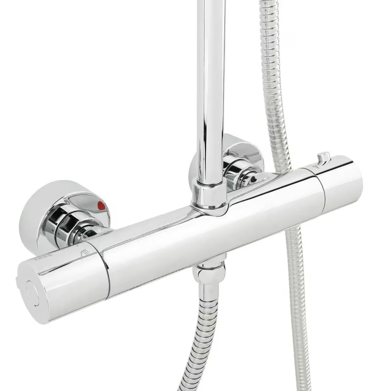 Sprchový systém Tres Base Plus s termostatickou baterií v provedení chrome s hlavovou a ruční sprchou.