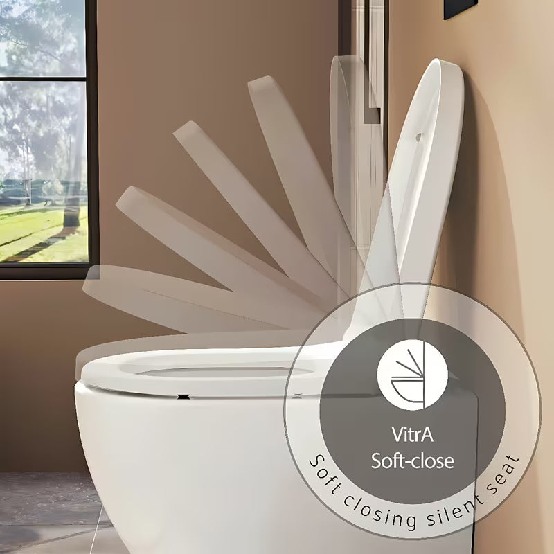 Bílé WC sedátko Vitra Integra z duroplastu se SoftClose a kovovými panty se skrytým uchycením.
