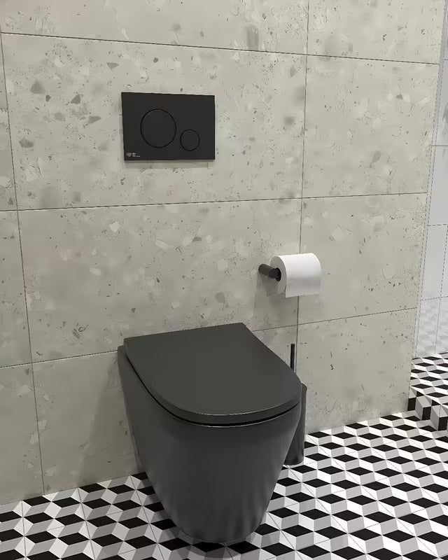 Černé závěsné WC VitrA Integra se sedátkem SoftClose a splachováním Rim-Ex