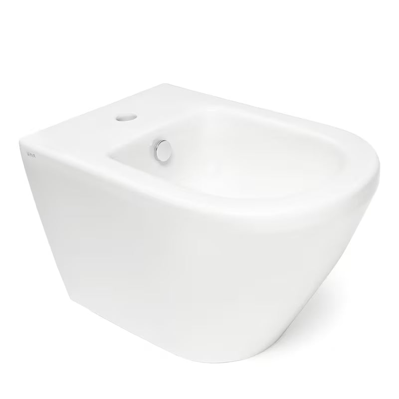 Bílý závěsný bidet Vitra Integra s otvorem na baterii a přepadem