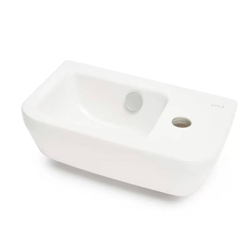 Bílé keramické umývátko Vitra Integra 37x22 cm s přepadem a otvorem pro baterii vpravo