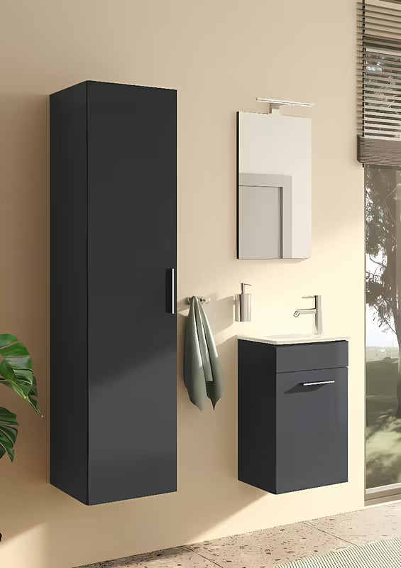 Vitra Mia koupelnová sestava 39x28 cm v antracitové barvě se skříňkou, umyvadlem, zrcadlem a LED osvětlením