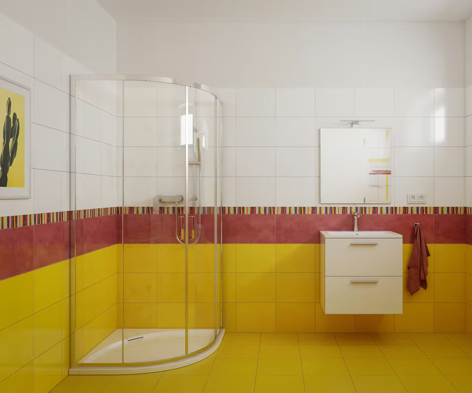 Bílá koupelnová sestava Vitra Mia s keramickým umyvadlem, závěsnou skříňkou, zrcadlem a LED osvětlením.