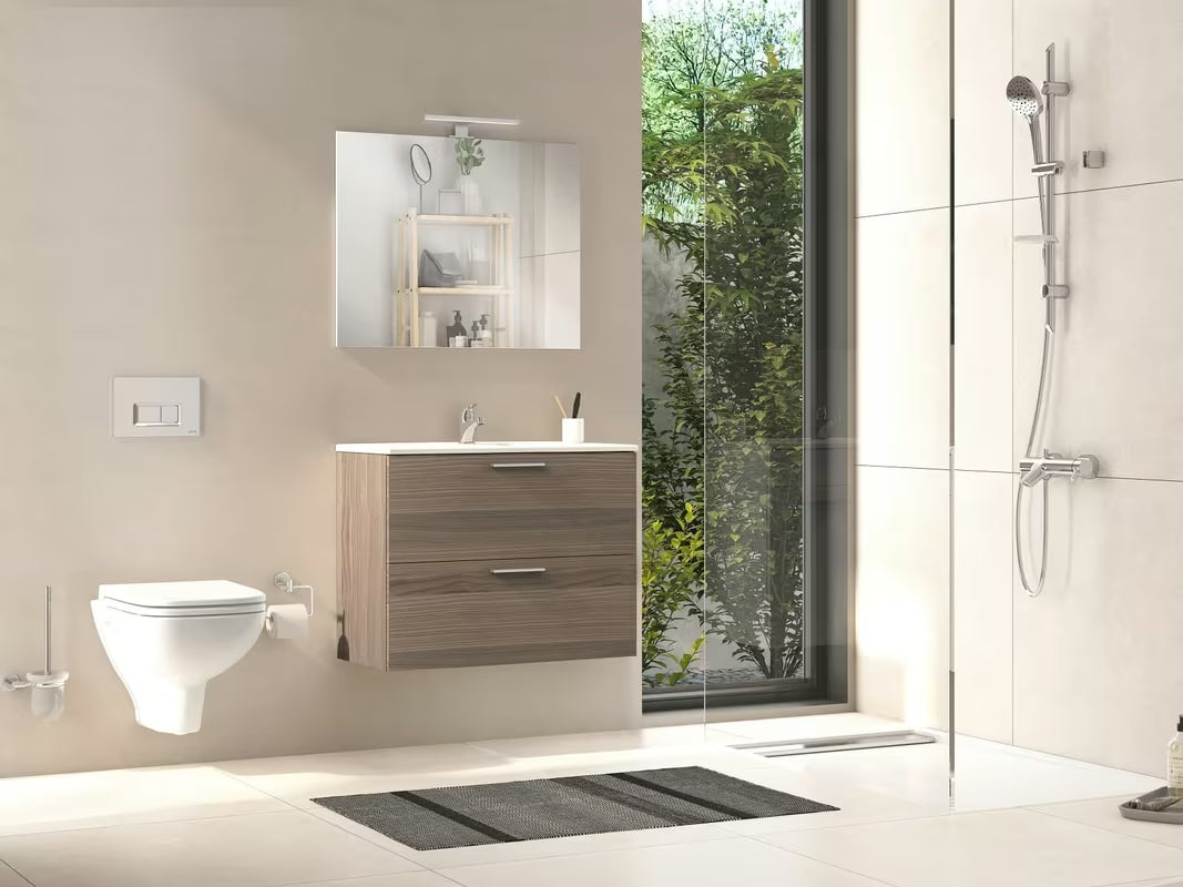 Koupelnová sestava Vitra Mia 59 x 39,5 cm v dekoru cordoba se skříňkou, umyvadlem, zrcadlem a LED osvětlením
