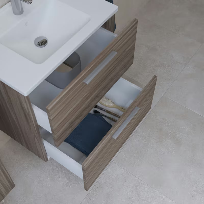 Koupelnová sestava Vitra Mia 59 x 39,5 cm v dekoru cordoba se skříňkou, umyvadlem, zrcadlem a LED osvětlením