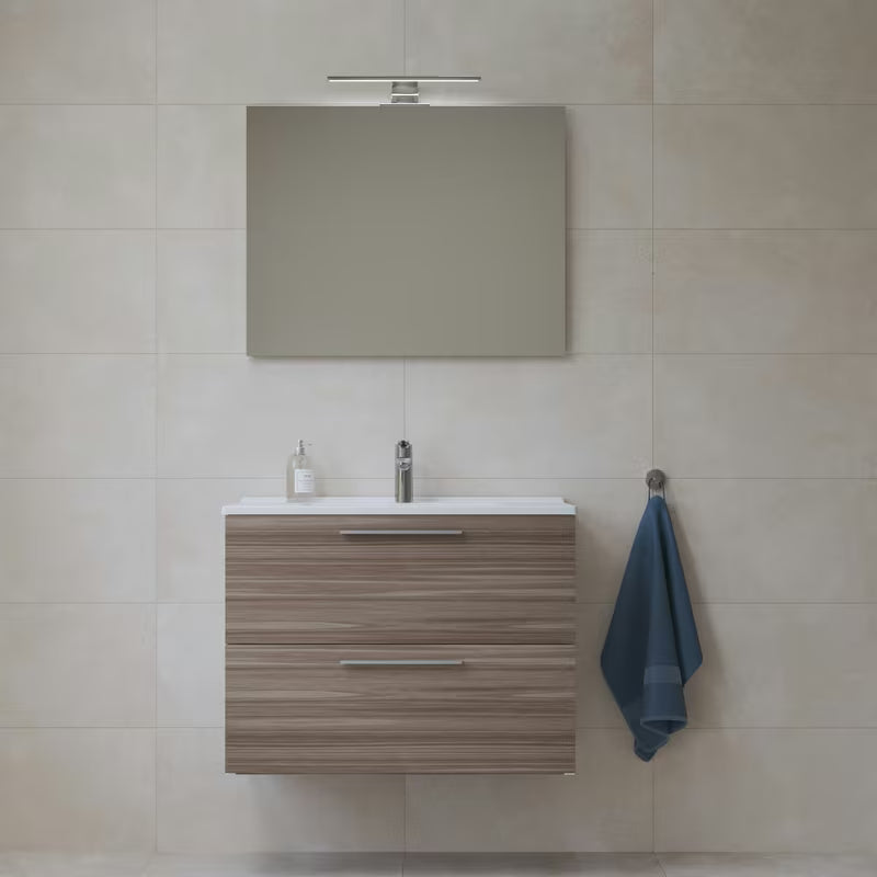 Koupelnová sestava Vitra Mia 79 x 39,5 cm v dekoru cordoba se skříňkou, umyvadlem, zrcadlem a LED světlem