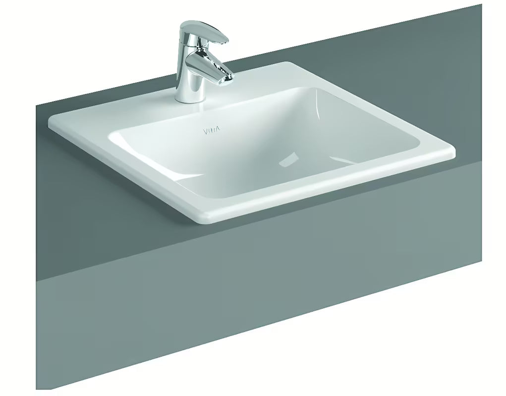 Zápustné umyvadlo Vitra S20 55 x 45 cm v bílé keramice s přepadem a otvorem pro baterii uprostřed