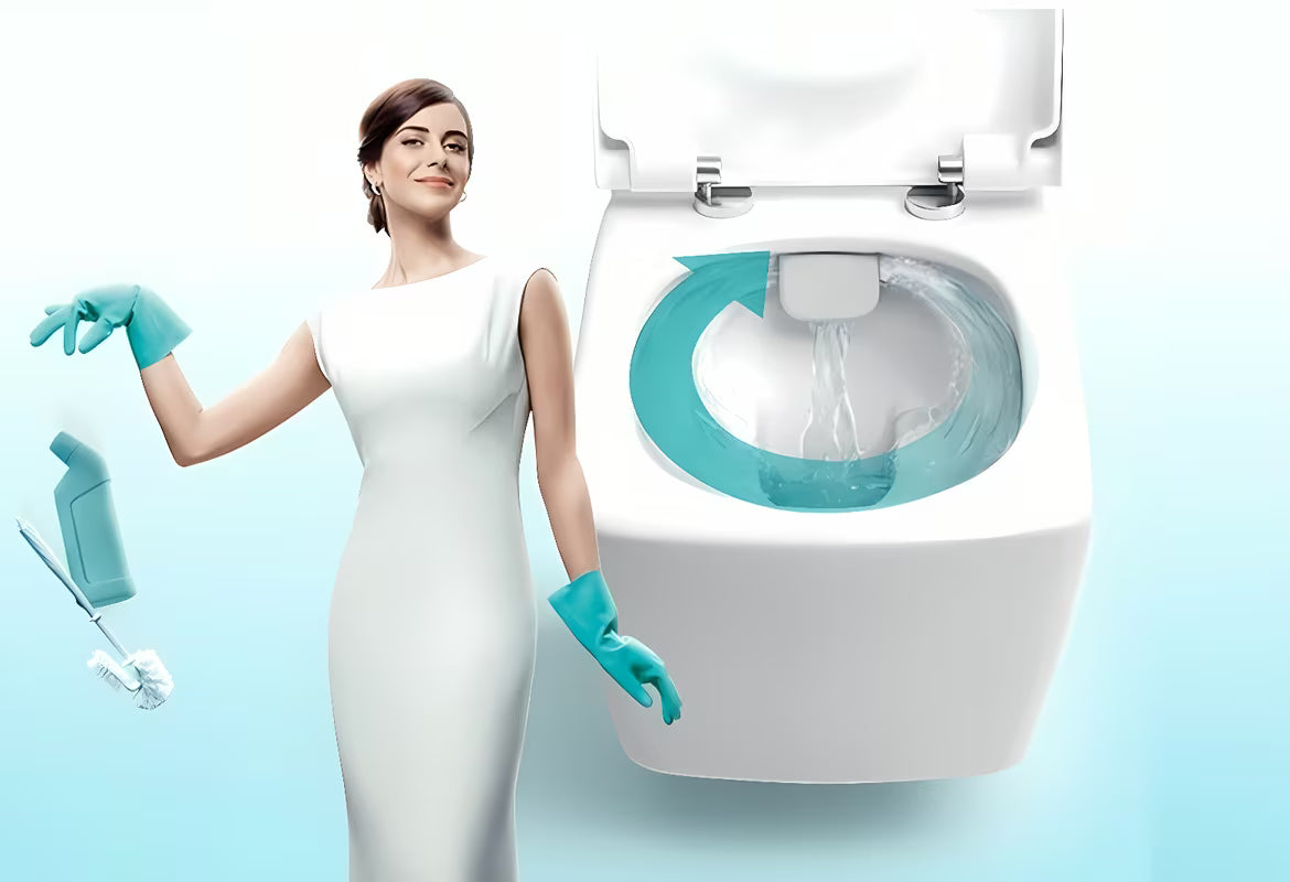 Bílé závěsné WC VitrA Shift bez splachovacího okruhu se skrytým uchycením a oblým tvarem.