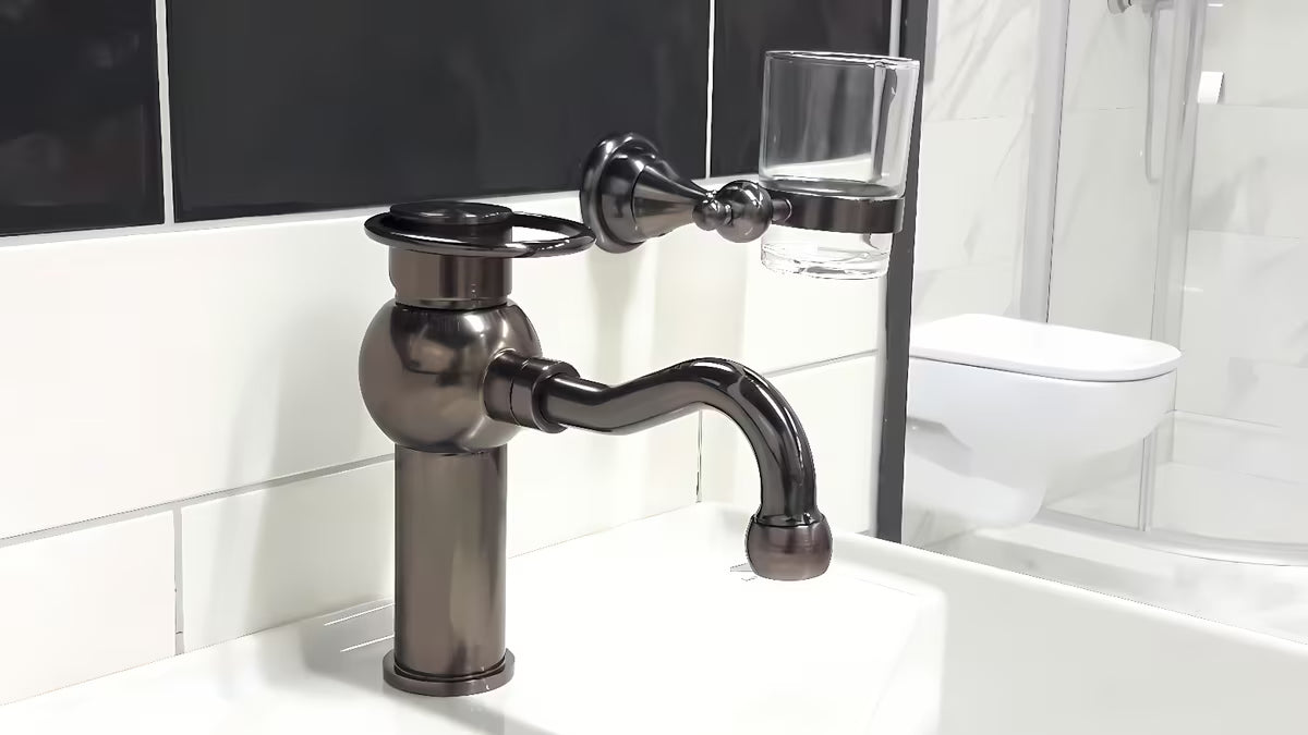 Páková stojánková umyvadlová baterie WF Industrial Dark-Metal bez výpusti v povrchu olejem gumovaný bronz.