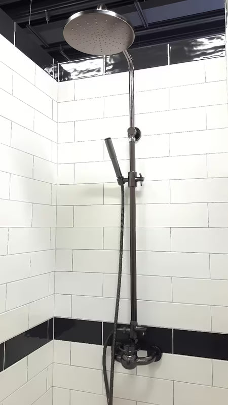 Sprchový systém WF Industrial v povrchové úpravě olejem gumovaný bronz s hlavovou sprchou 20 cm