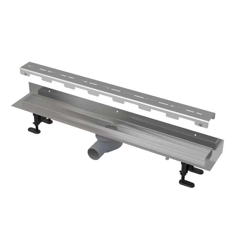 Nerezový sprchový žlab Alca 91 cm v barvě chrome s matným nerez roštem a nízkým otočným sifonem