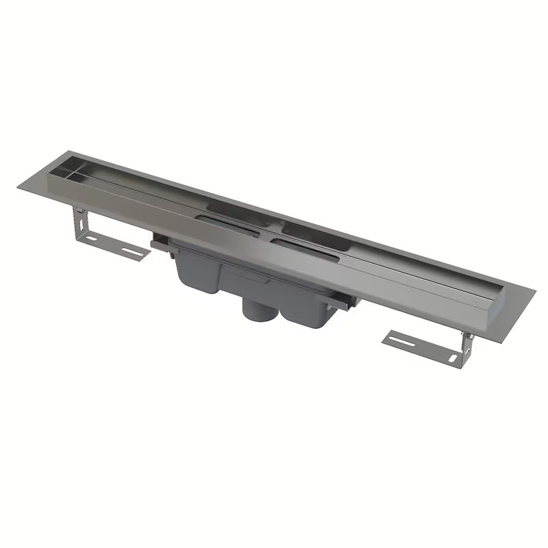 Nerezový sprchový žlab Alca pro sprchu v úrovni podlahy se šířkou roštu 55 cm.