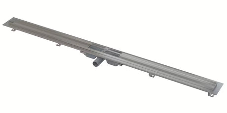 Nerezový sprchový žlab Alca APZ101 pro sprchu v úrovni podlahy, délka roštu 145 cm.