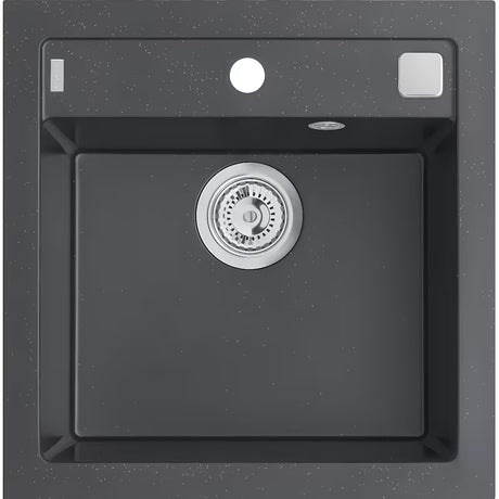 Antracitový granitový kuchyňský dřez Alveus 521 x 510 mm s excentrickým ovládáním výpusti.