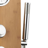 Sprchový hydromasážní panel Anima Bamboo Shower z bambusu s hlavovou a ruční sprchou a masážními tryskami.