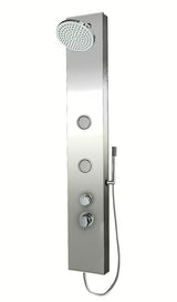 Sprchový panel Anima Primeshower s pákovou baterií, horní dešťovou sprchou, ruční sprchou a masážními tryskami.