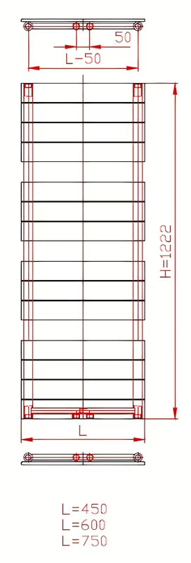 Bílý kombinovaný radiátor Anima Viktor 122x45 cm do koupelny pro vytápění a sušení ručníků.