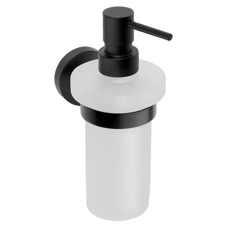 Černý dávkovač tekutého mýdla Bemeta Noir z mosazi s moderním designem do koupelny.