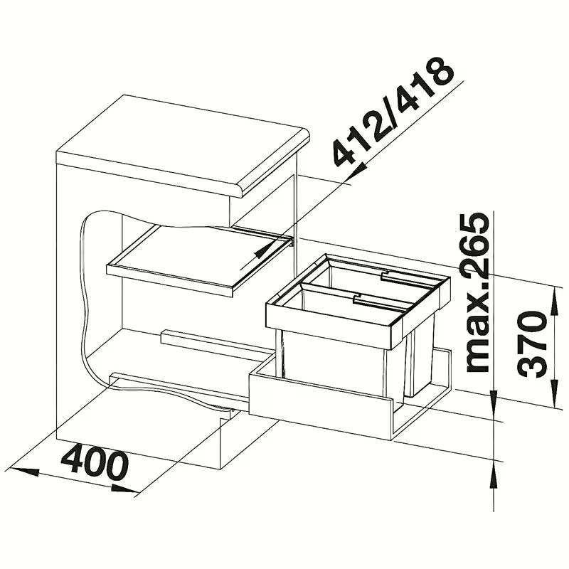 Odpadkový koš sorter Blanco Flexon II s moderním designem pro kuchyňskou skříňku od 45 cm.