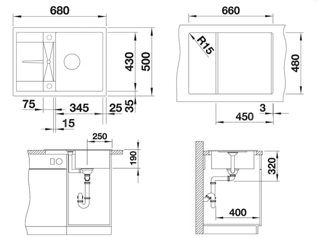 Blanco Metra 45 S Compact granitový kuchyňský dřez s odkapávačem, antracit, montáž shora